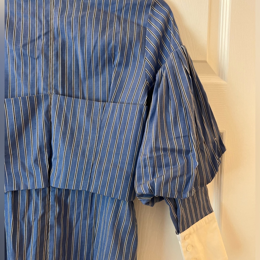 Sea New York Blue Pinstripe Long Sleeve Puff-Sleeve Dress with White Cuffs - Picture 8 of 11